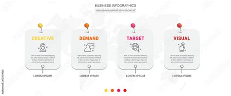 Infographic Vector Futuristic Template With Four Steps And Options Square Shape Modern