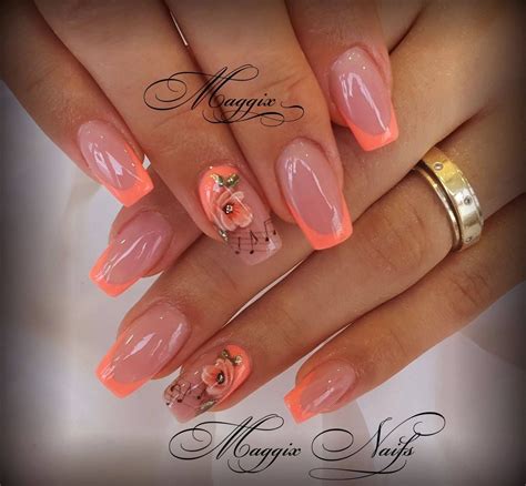 Peach Flower Nail By Maggix Peach Nail Art Peach Nails Peach