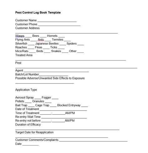 Pest Control Log Template