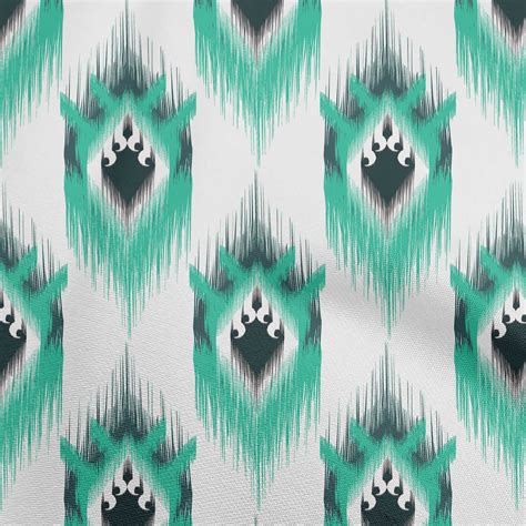 Oneoone Cotton Cambric Dusty Teal Green Fabric Asian Ikat Sewing Craft