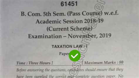 2019 Mdu Bcom Pass 5th Sem Taxation Law Question Paper Youtube