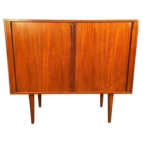 Vintage Danish Mid Century Modern Teak Tambour Door Cabinet By Kai