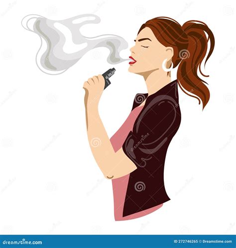 Young Woman Smokingvaping E Cigarette Vector Illustrationmodern Girl