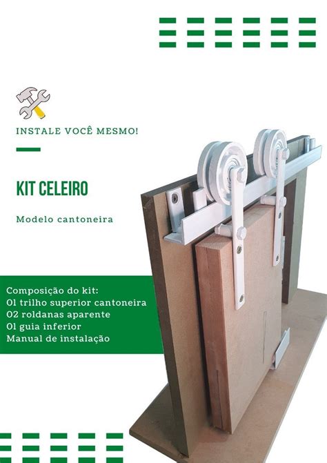 Kit P Porta Celeiro Roldanas Aparente Cantoneira M Branco