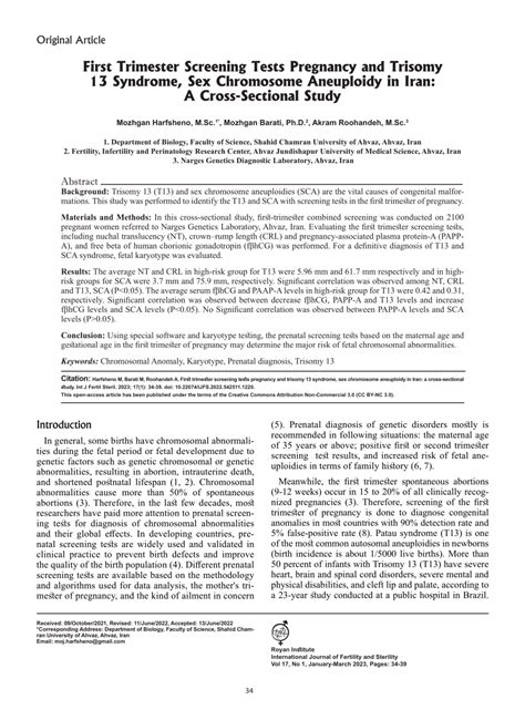 Pdf First Trimester Screening Tests Pregnancy And Trisomy Syndrome Sex Chromosome