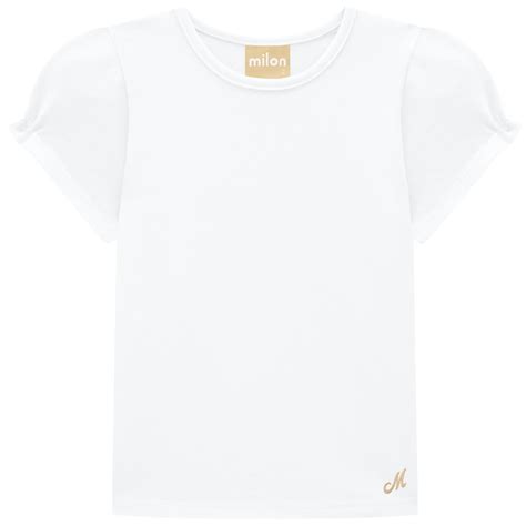 Blusa Infantil Feminina Milon em Cotton Básica na cor Branca Pilili