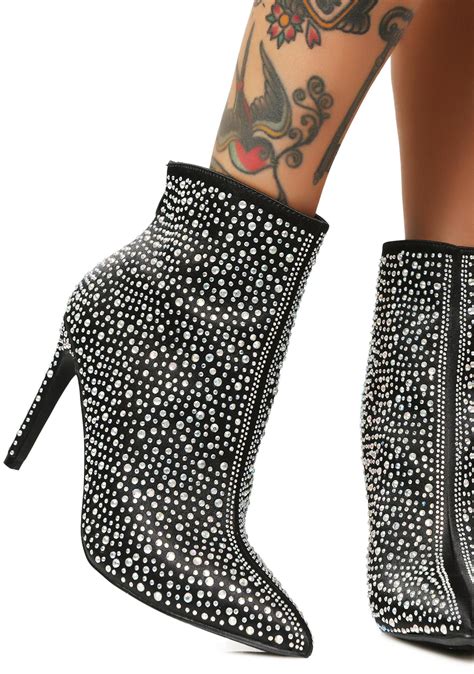 Black Rhinestone Ankle Boots Dolls Kill