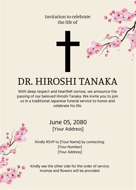 Japanese Funeral Invitation Template