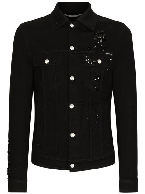 Dolce Gabbana Jaqueta Jeans Strass Preto Farfetch Br