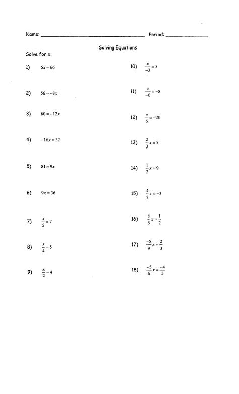 Free Pre Algebra Worksheets