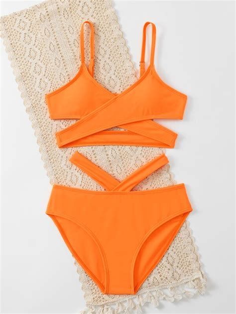 Girls Criss Cross Cut Out Bikini Swimsuit SHEIN UK