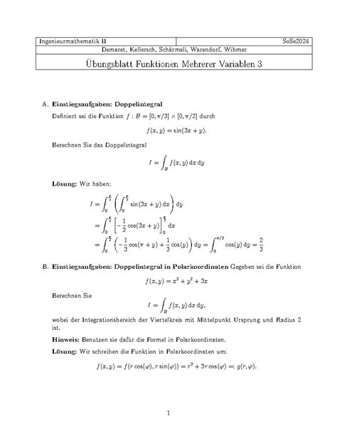 Mv3 Mit Lang Lösung Ingenieurmathematik Ii Sose Demaret Kellersch