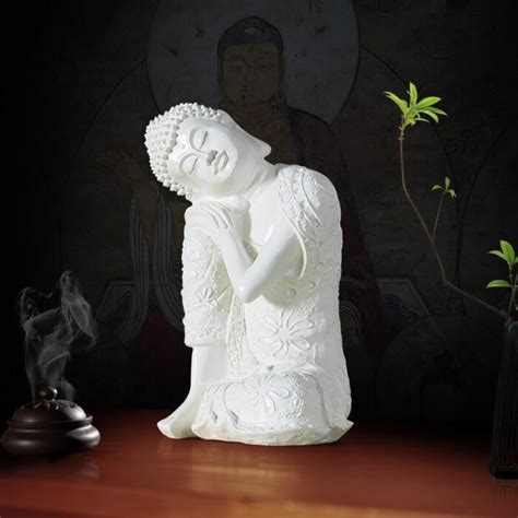 Statue Bouddha Penseur Blanc En R Sine Boutique Bouddha