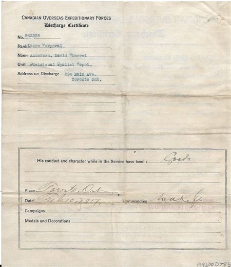 C E F Discharge Certificates 1915 And 1917 48th Highlanders Museum Online