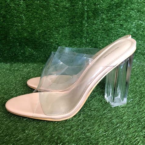 Pretty Little Thing Nude Clear High Block Mule Heel Size 9 Us 7 Uks