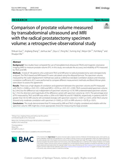 Pdf Comparison Of Prostate Volume Measured By Transabdominal