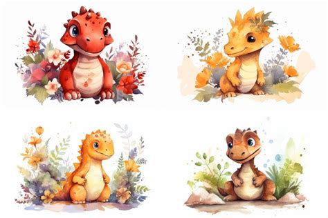 Adorable Dinosaur Watercolor Delights By Artsy Fartsy Thehungryjpeg