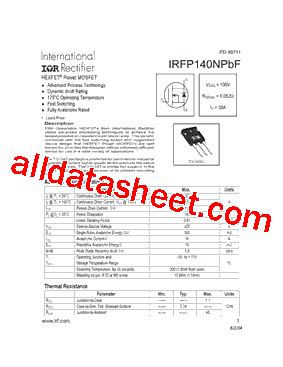 IRFP140NPBF 15 Datasheet PDF International Rectifier