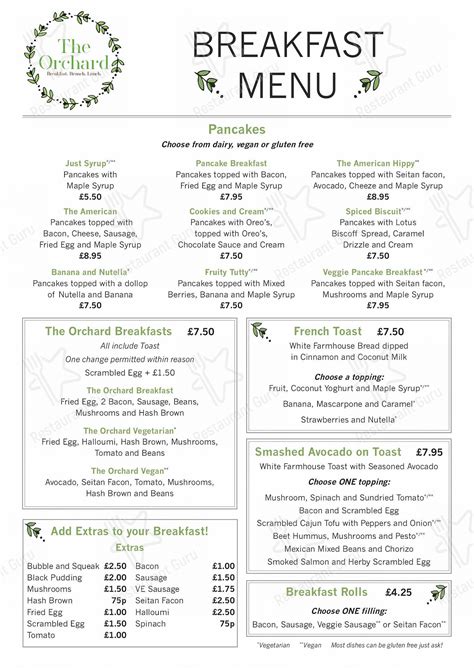 Menu at The Orchard - Worthing restaurant, Worthing