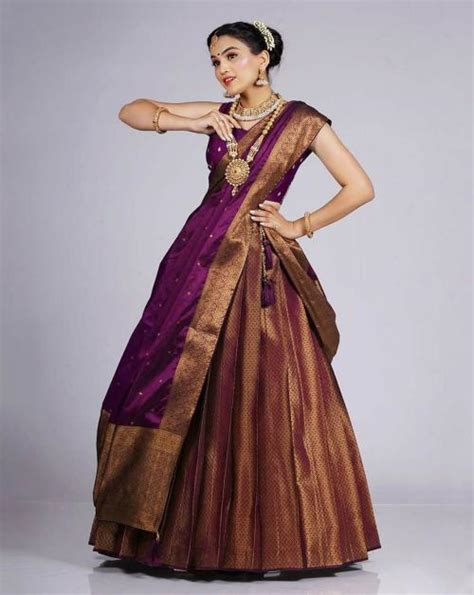 Buy HALFSAREE STUDIO Wine Zari Work Banarasi Silk Lehenga Choli Online