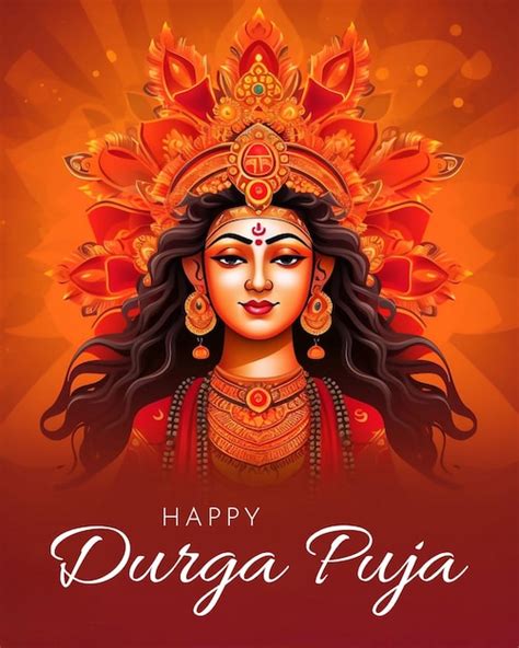 Indian God Shri Durga In Happy Durga Puja Subh Navratri Red Background