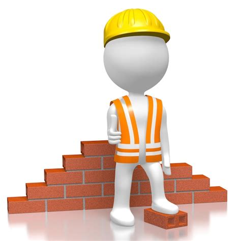 Premium Photo | Cartoon worker building a wall with bricks