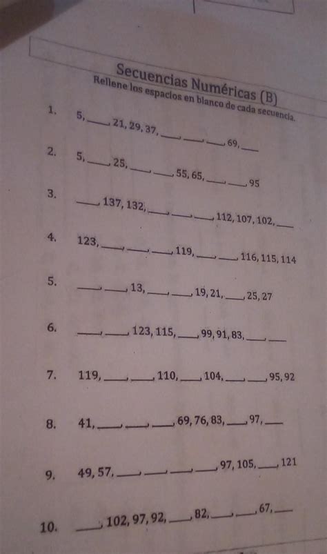 Secuencias Num Ricas B Rellene Los Espacios En Blanca De Cada The