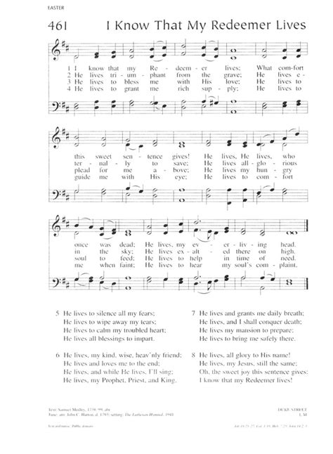 Lutheran Service Book I Know That My Redeemer Lives Hymnary Org