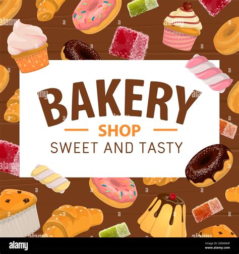 Affiche vectorielle de la boulangerie avec pâtisseries et desserts