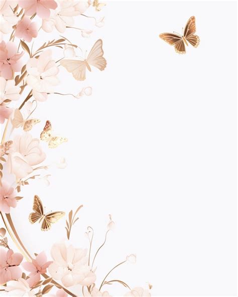 Pink And Gold Flower Border With Butterflies Premium Ai Generated Image