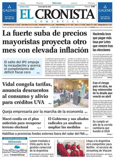 Periódico El Cronista Comercial Argentina Periódicos De Argentina Edición De Miércoles 24