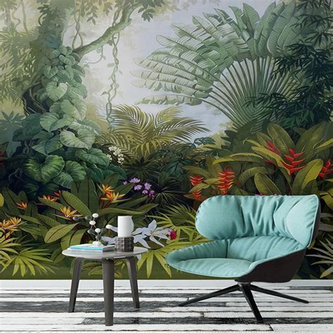 أمن ب Custom Mural Wallpapers European Style Retro Tropical Rain Forest