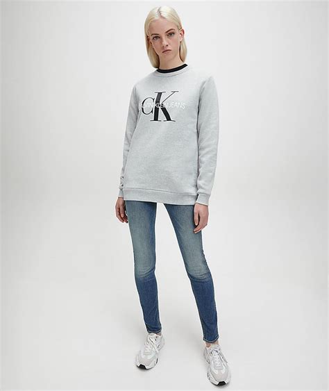 Calvin Klein Jeans Felpa Over Core Monogram Logo Light Grey Donna