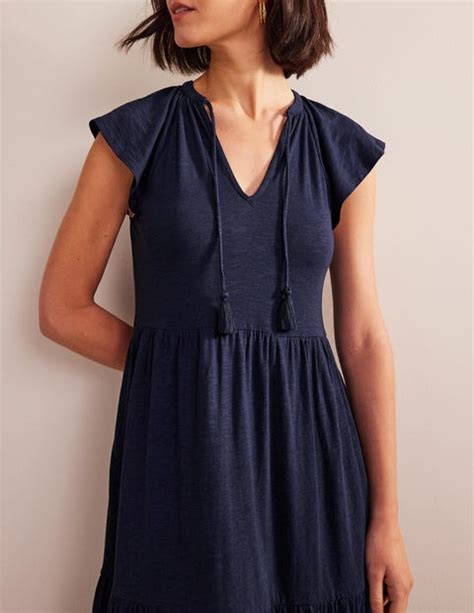 Tiered Jersey Midi Dress Navy Boden UK