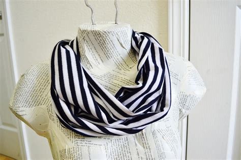 Blue And White Stripe Infinity Scarf From Jersey Knit Etsy Stripe