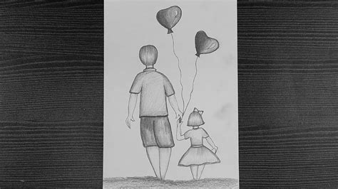 A Pencil Drawing Of A Man And Woman Holding Hands With Two Balloons In