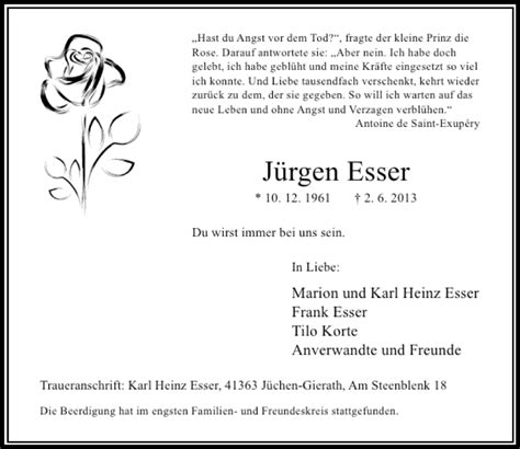 Alle Traueranzeigen für Jürgen Esser trauer rp online de