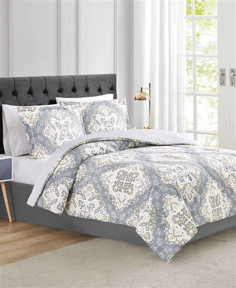 Pem America Trinity 3 Pc Reversible Medallion Full Queen Comforter Set