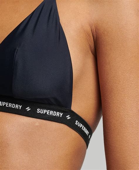 Womens Micro Logo Elastic Triangle Bikini Top In Deep Navy Superdry Uk