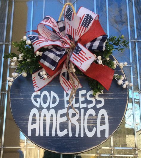 Door Decoration God Bless America Round Front Door Sign 4th Etsy