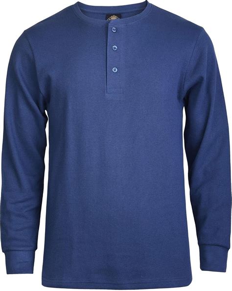 Knocker Mens Waffle Knit Thermal Henley Shirt Denim