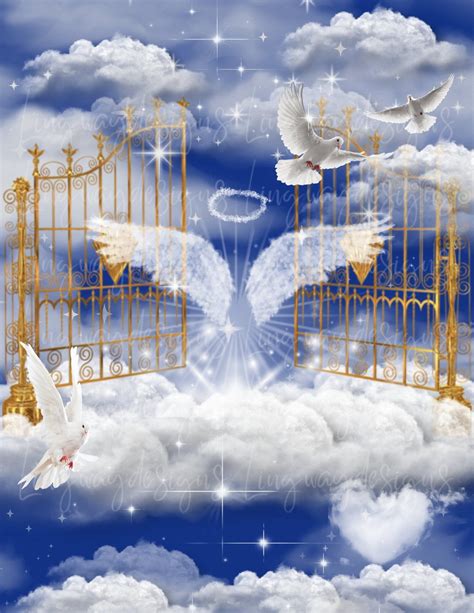 Blue Sky Gold Heavens Gate Angel Wings Memorial Png Add Photo Rest In