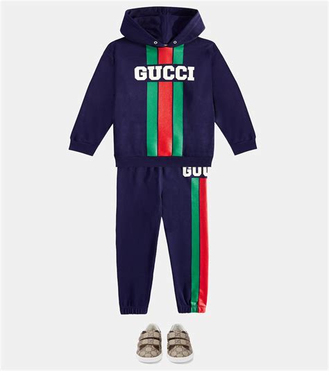 Gucci Web Cotton Jersey Hoodie In Blue Gucci Kids Mytheresa