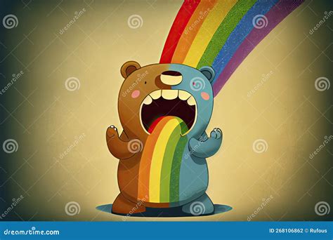 Cartoon Of A Bored Bear Yawning With A Rainbow Coming Out Of It`s Mouth