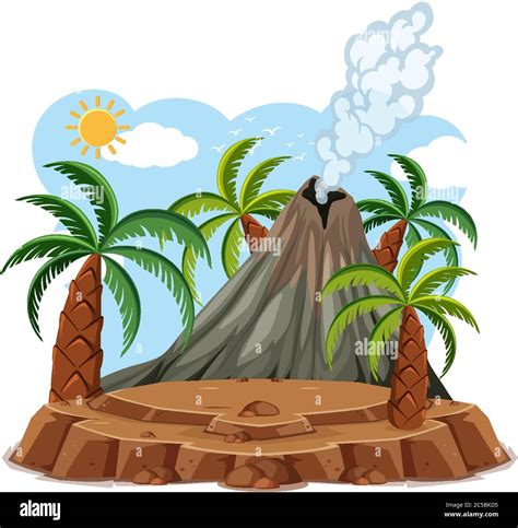 Volcano eruption set cartoon style isolated on white background illustration Stock Vector Image ...