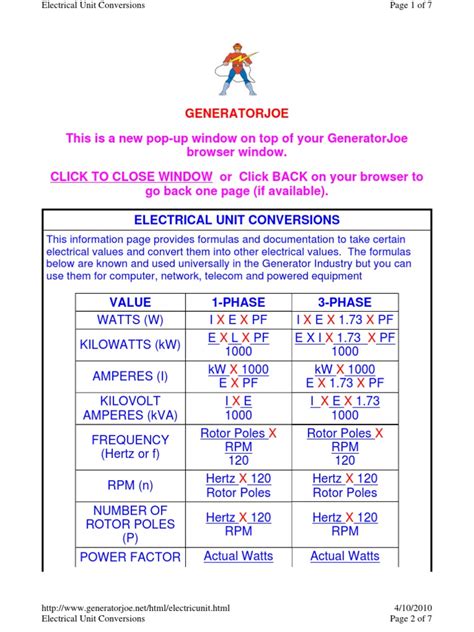 Electrical Unit Conversion Pdf Power Physics Watt