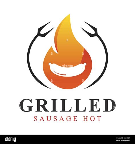 Bbq Grill Logo Design Hotdog Vector Grilled Fire Logotype Stock Vector