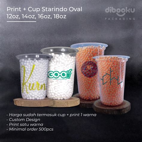 Jual CETAK SABLON Gelas Cup Plastik PP Starindo 12oz 14oz 16oz 18oz