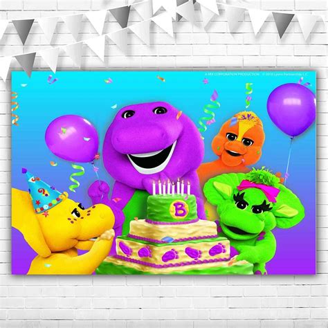 Buy Dinosaur Barney Party Supplies 5x3 Vinyl Dinosaur Barney Backdrop