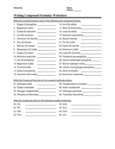 Names And Formulas For Ionic Compounds Worksheets